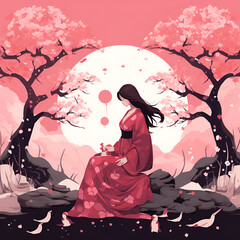 girl in kimono japan vector ilustration