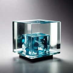 Cube Object inside clear glass studio
