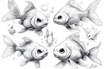 Deurstickers Fischzauber: Charakter-Sheet mit verschiedenen Ausdrucksformen verleiht kreativen Projekten eine individuelle Note und versprüht Spaß in grafischen Gestaltungen auf Adobe Stock © Lake Stylez