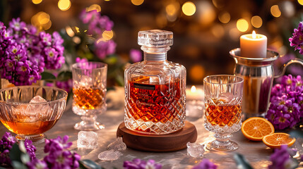 Obraz na płótnie Canvas Whiskey in Crystal Decanter. Luxury Bourbon