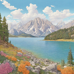 Drawing Jenny Lake at grand Teton Nation