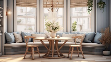 A Cozy Scandinavian Dining Space with a Round Table, Minimalist Decor, and Warm Lighting - AI-Generative