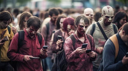 Zombies with Mobile Phones - obrazy, fototapety, plakaty