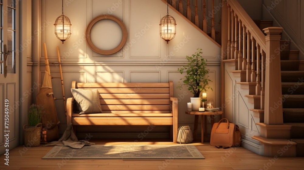 Poster inviting scandinavian foyer with warm wood tones creating a cozy atmosphere - ai-generative
