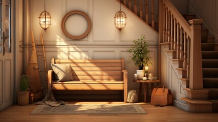 Inviting Scandinavian Foyer with Warm Wood Tones Creating a Cozy Atmosphere - AI-Generative