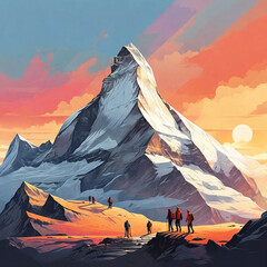 Matterhorn with climbers sunset flat