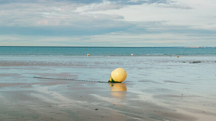 lemon-coloured buoy on the beach