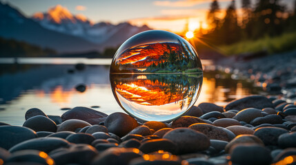 Fototapeta na wymiar glass transparent ball at sunset