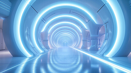 Tunnel of light. An innovative and futuristic visualization of cutting-edge technology, showcasing sleek and minimalist design elements. Generative AI	
