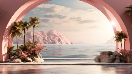 Fantasy world. Surreal beautiful  pink landscape - obrazy, fototapety, plakaty
