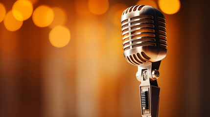 Microphone Stand in the Comedy Club. Banner with place for text