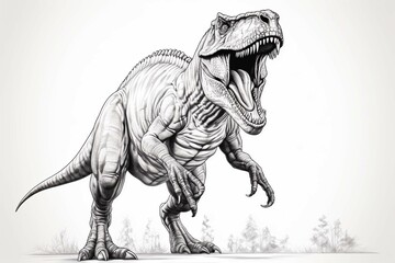 a realistic dinosaur trex drawing with small forearms. Without shadows - obrazy, fototapety, plakaty