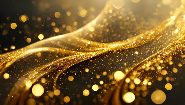 abstract luxury swirls of gold with radiant particles, evoking a festive Christmas glow and opulent elegance in a stunning stock photo