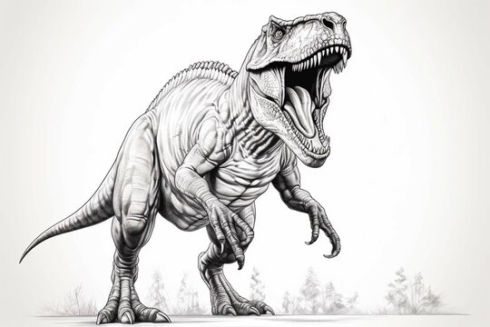 Fototapeta a realistic dinosaur trex drawing with small forearms. Without shadows