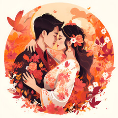 kissing in the style illustration