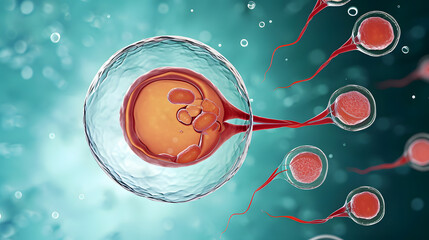 Embryo development. Secondary oocyte ovulation, fertilization an - obrazy, fototapety, plakaty