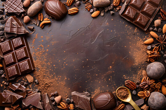 Süße Versuchung: Ein verführerisches Bild mit einer leckeren Schokoladenumrahmung, ideal für Liebhaber von Süßigkeiten und kulinarische Illustrationen