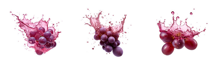 Set of  grape with grape juice splash  isolated on a transparent background