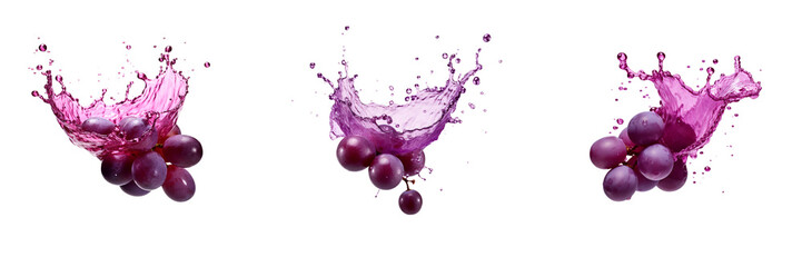 Set of  grape with grape juice splash  isolated on a transparent background