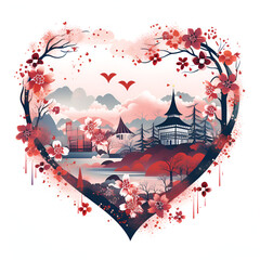 city inside the heart illustration