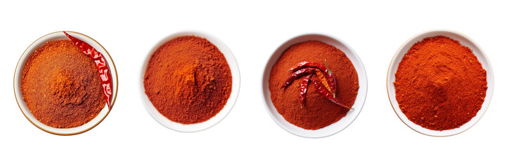 Set of chili powder top view isolated on a transparent background - obrazy, fototapety, plakaty