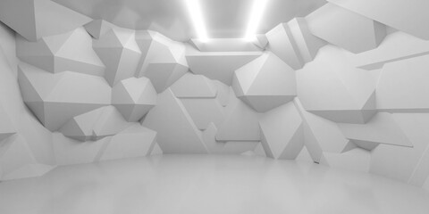 White Cubes Adorn the Walls of a Spacious Room With Minimalist Design 3d render illustration