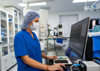 Monitoring hospital technologies. Neurosurgery process in modern clinic.