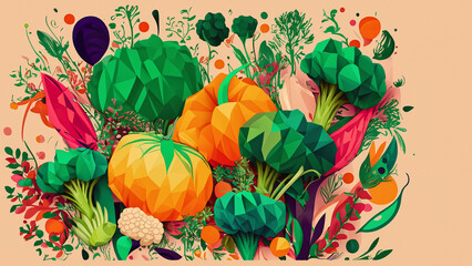 Vegetarian wallpaper with colorful fresh vegetables vegan mosaic 4K