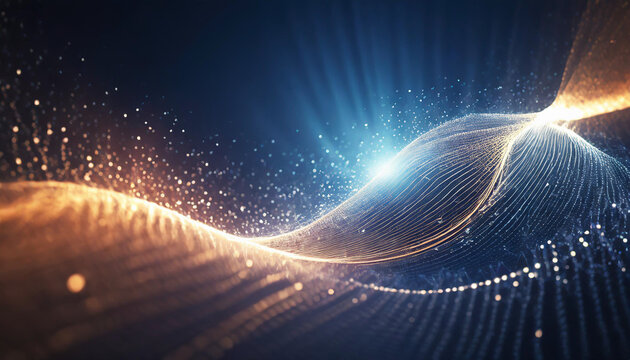 essence of change and expansion with a vibrant glowing wave flowing through abstract particles