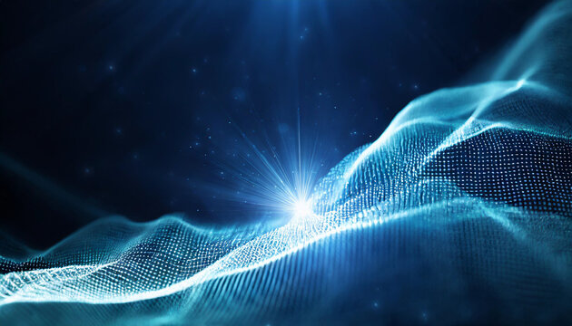 essence of change and expansion with a vibrant glowing wave flowing through abstract particles