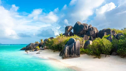 Foto op Plexiglas Anse Source D'Agent, La Digue eiland, Seychellen The most beautiful beach of Seychelles. Anse Source D'Argent, La Digue Island, Seychelles
