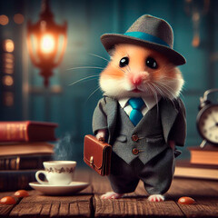 small funny hamster in a business suit, fantasy art