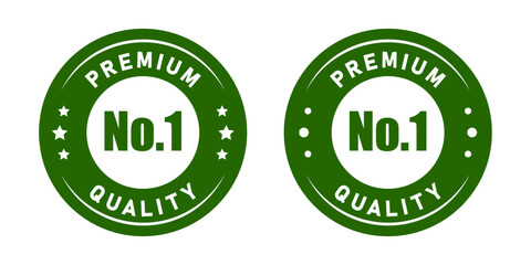 No 1 premium quality logo stamp set with star in green and white color. No.1 quality logo green icon vector design for brand label or banner