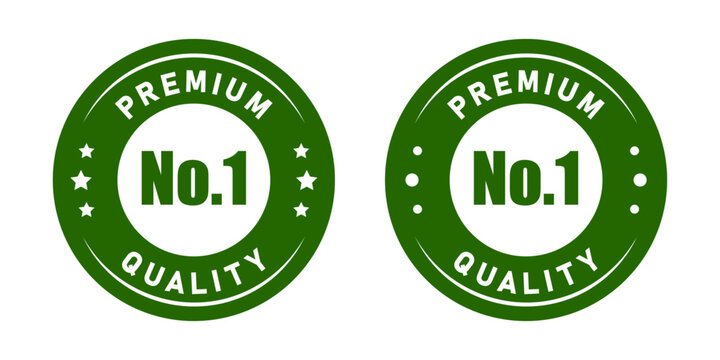 No 1 premium quality logo stamp set with star in green and white color. No.1 quality logo green icon vector design for brand label or banner