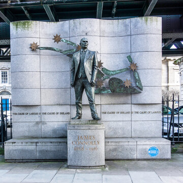 Dublin, Ireland, 3rd March 2020.  The statue of James Connolly in Beresford Place opposite Liberty Hall. Connolly was executed following the 1916 Easter Rising, The sculptor was  Eamonn O'Doherty.