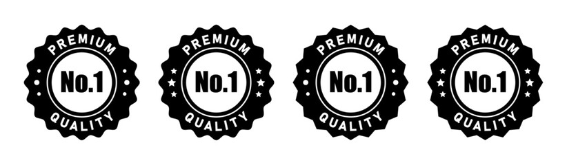 No 1 premium quality logo stamp set with pointed and rounded zig zag style in black and white color. No.1 quality logo black icon vector design for brand label or banner
