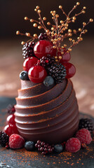 christmas chocolate cake with berries