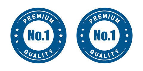 No 1 premium quality logo stamp set with star in blue color. No.1 quality logo blue icon vector design for brand label or banner