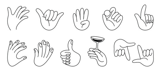 Vector line simple illustrations, hands and gesture in outline style