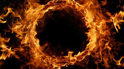 A ring of fire on a black background. Can be used as a background or for special effects