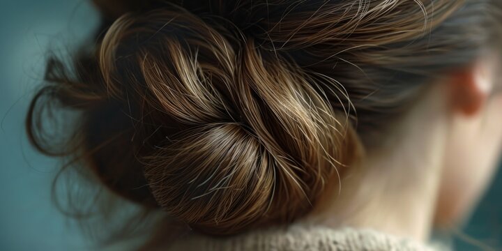 A woman with her hair in a bun. Suitable for hair tutorials or professional hairstylist websites