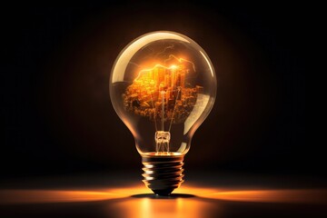 A glowing light bulb in dark background, lighting to emphasize the glow within the bulb