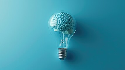 A light bulb with a brain inside. Can be used to represent creativity, innovation, or bright ideas - obrazy, fototapety, plakaty