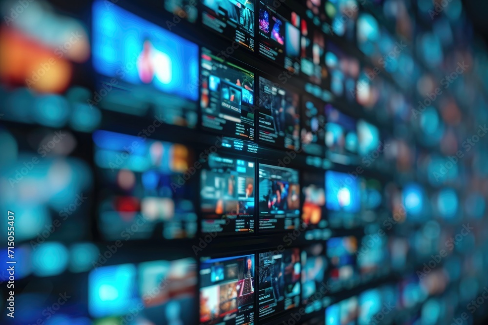 Wall mural a wall of televisions displaying various types and brands. perfect for illustrating technology, medi