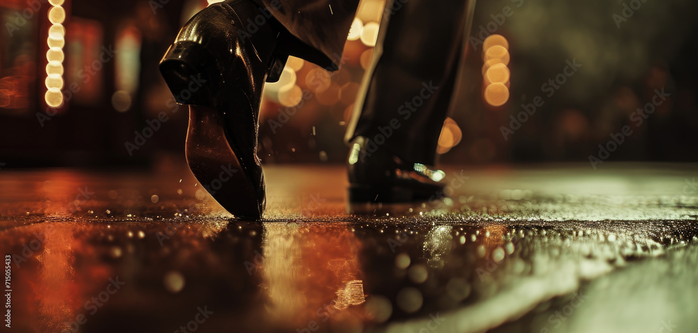 Poster a close up of a person walking in the rain. perfect for illustrating a rainy day or the feeling of s