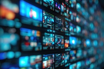 A wall of televisions displaying various types and brands. Perfect for illustrating technology, media, or advertising concepts - obrazy, fototapety, plakaty