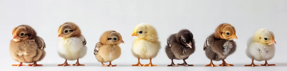 Raamstickers cute baby chicks standing in a row, isolated on white © Christopher