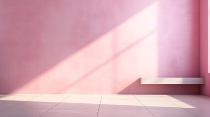 Background image of an pink empty space with a play of light and shadow on the wall and floor