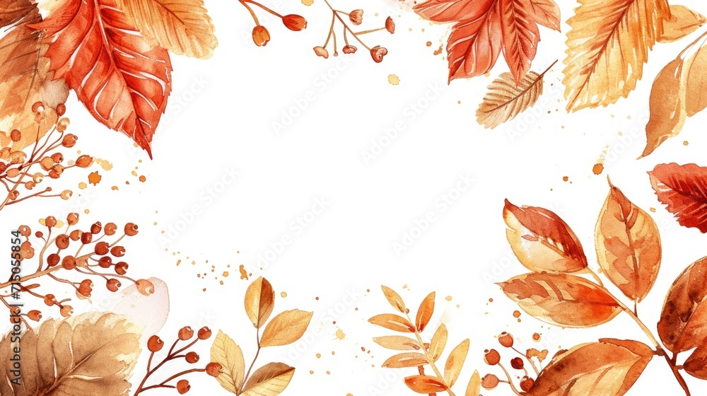 Poster a beautiful watercolor painting depicting autumn leaves and berries. perfect for adding a touch of n