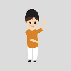 Happy muslim boy cartoon character vector. Muslim boy praying, Little muslim kid different pose and feel peace.